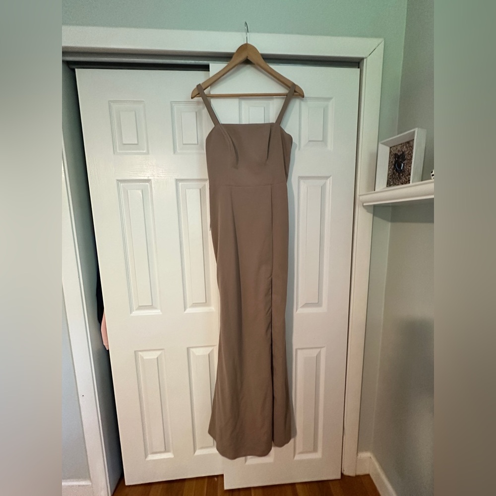 Azazie Strapless Tan Dress